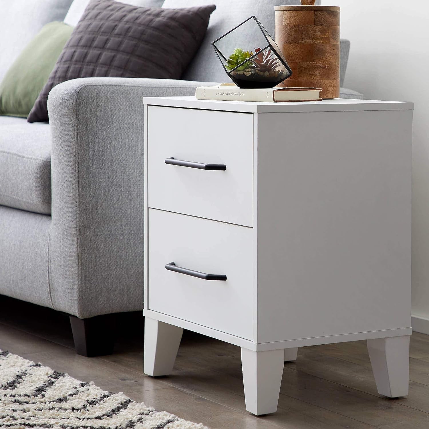 Dresser for Bedroom - Two Drawer -Modern Design-Easy Assembly, White