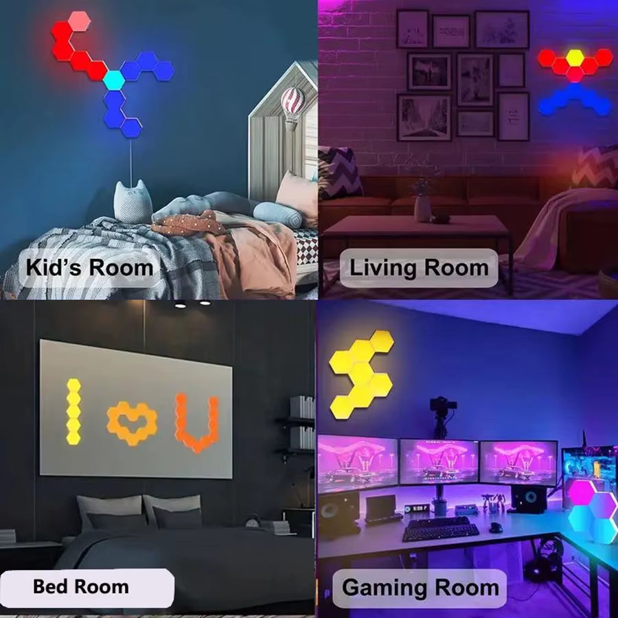 Smart LED Hexagon Wall Lights,Light Panels, RGB-IC Home Decor Creative Lights with Music Sync,For Gaming Rooms,,Living Room