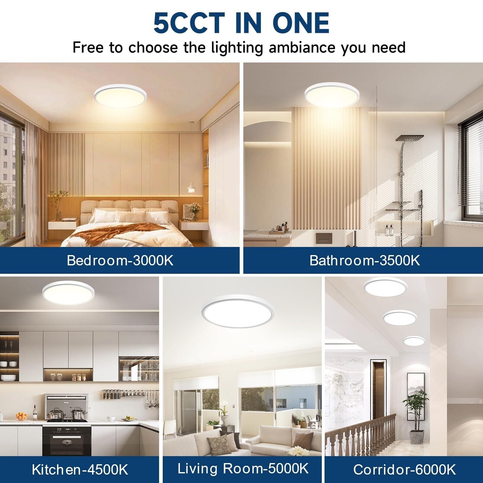 8-Pack 7.5Inch LED Ceiling Lights, 5 Colors Selectable Flush Mount Ceiling Li...