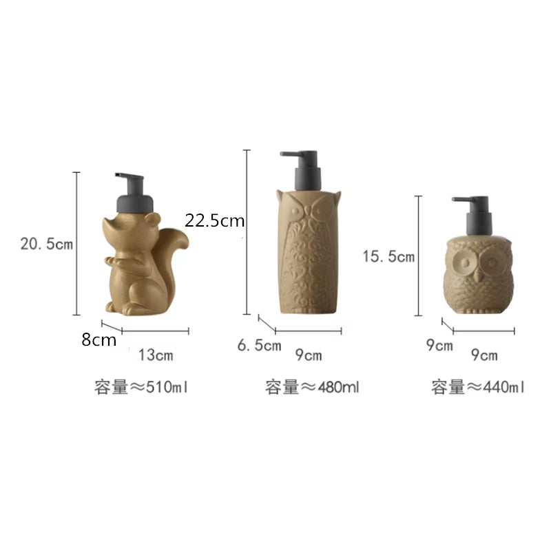 Owl Squirrel Lotion Bottle Bathroom Products Ceramics Soap Dispenser Handwashing Fluid Dispenser Bathroom Press the Bottle