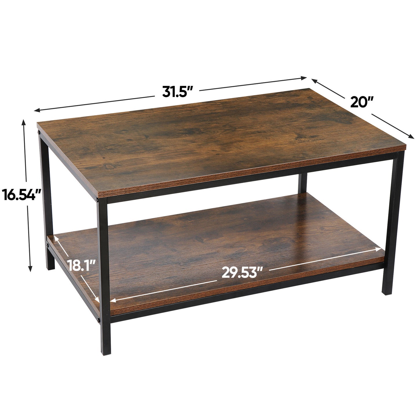 31" Rustic Wood Coffee Table Rectangular Coffee Table with Storage Shelf Durable