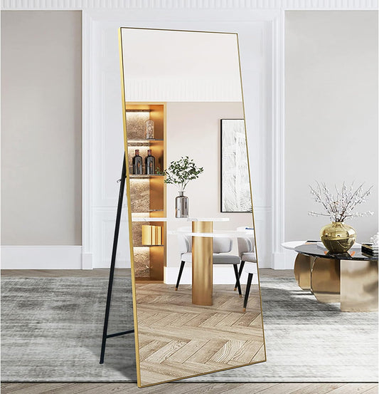 Full Length Mirror, Floor Mirror 65"X23.6", Gold Full Body Mirror 65 X 23.6 Inch, Metal Dressing Mirror- Standing Floor Mirror, Wall Mounting Mirror, Large Mirror for Bethroom, Bathroon