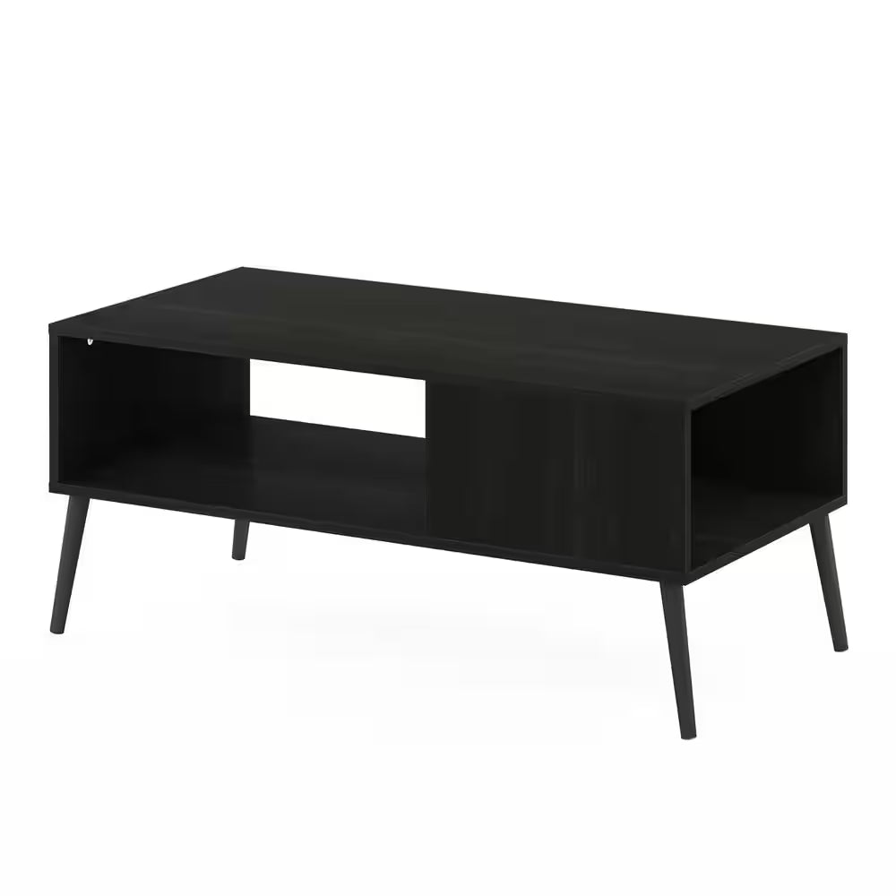 Claude 39.37 In. Espresso Mid-Century Rectangle Coffee Table with Pine Wood Legs