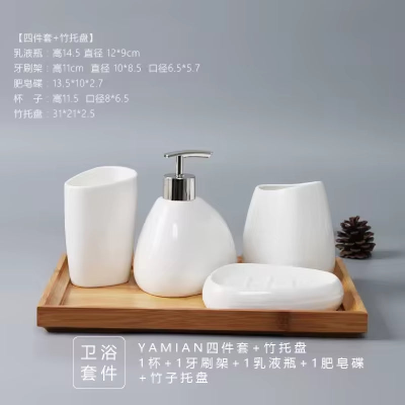 China Ceramics Bathroom Accessories Set Soap Dispenser/Toothbrush Holder/Tumbler/Soap Dish Tray Washing Set Bathroom Products