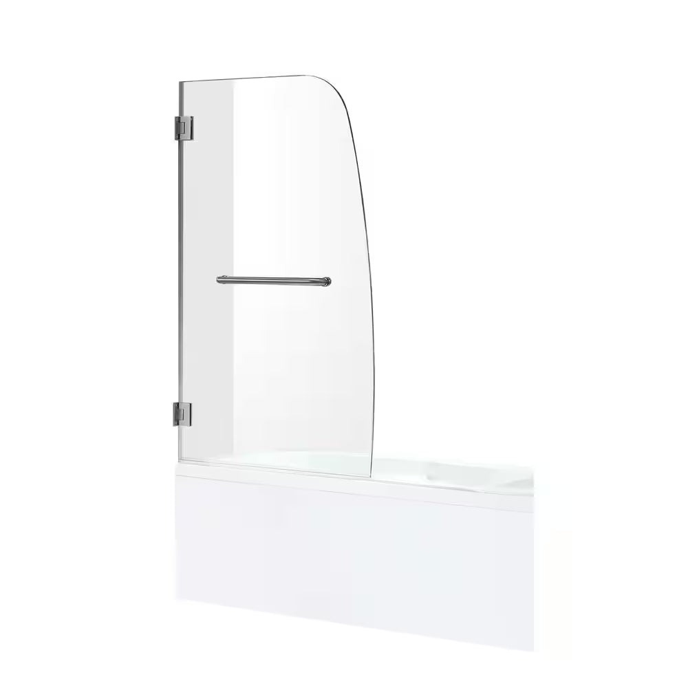 GRAND Series 31.5 In. X 58 In. Frameless Hinged Tub Door in Brushed Nickel with Towel Bar Handle