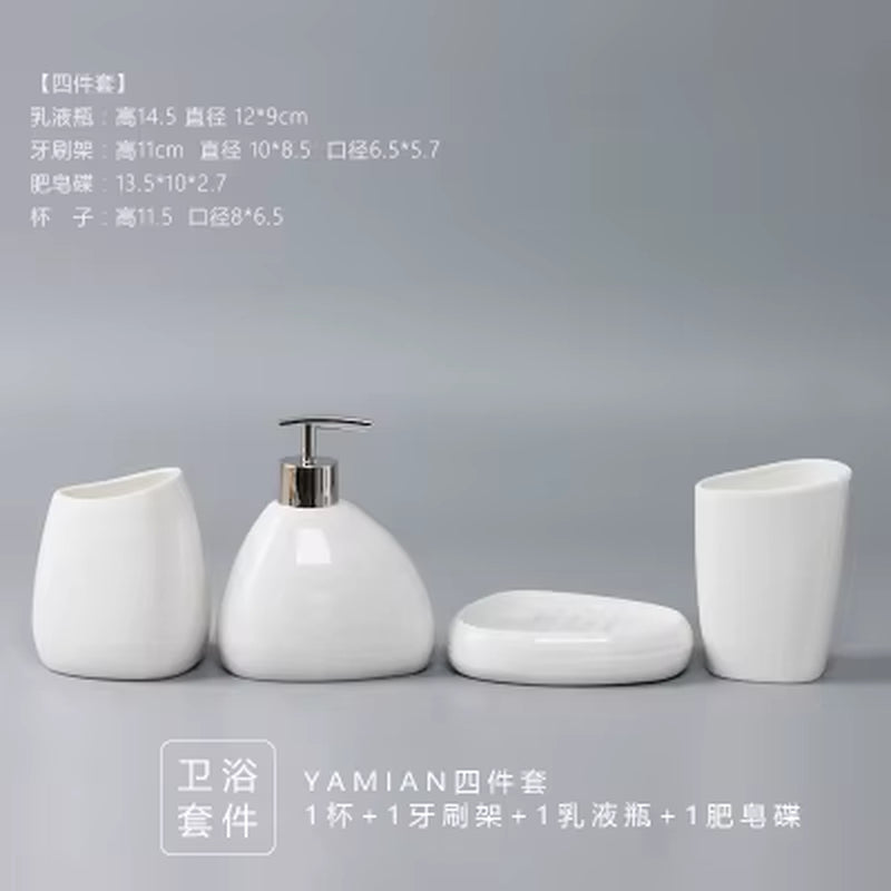 China Ceramics Bathroom Accessories Set Soap Dispenser/Toothbrush Holder/Tumbler/Soap Dish Tray Washing Set Bathroom Products