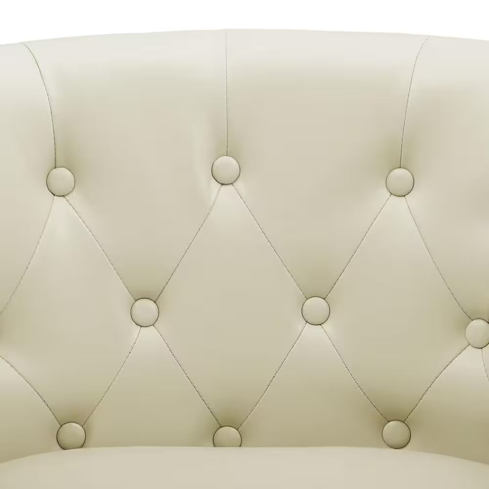 48 In. Cream Love Seat, Button Tufted Faux Leather Barrel Loveseat, Midcentury Modern 2 Seater Couch, Small Loveseat