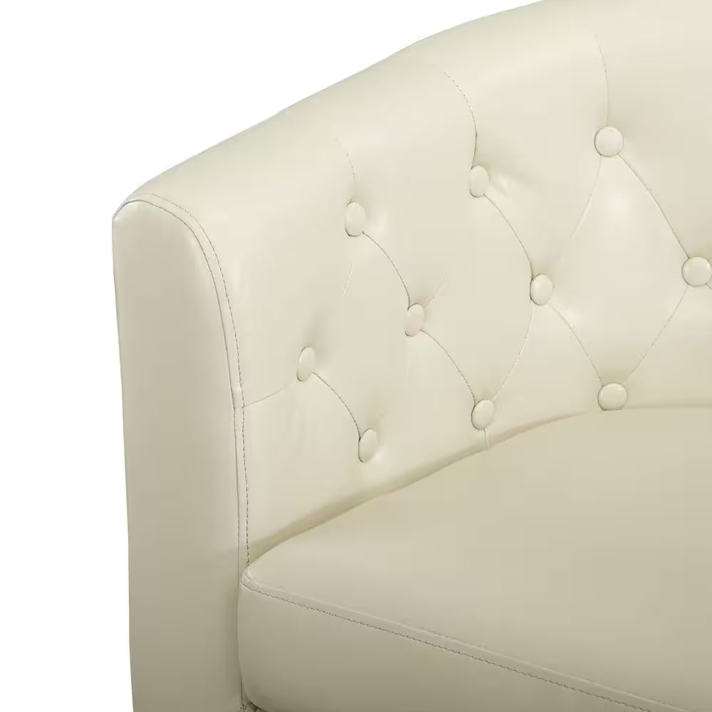 48 In. Cream Love Seat, Button Tufted Faux Leather Barrel Loveseat, Midcentury Modern 2 Seater Couch, Small Loveseat