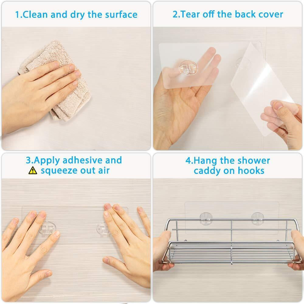 Shower Caddy Shelf Storage Rack Adhesive without Drilling Stainless Steel Hooks