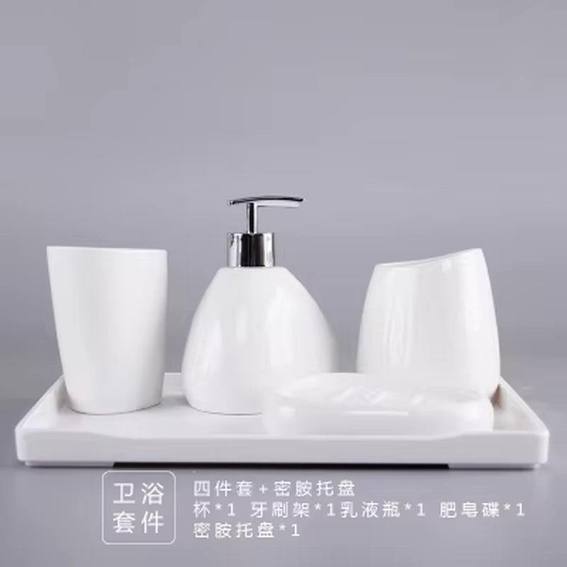 China Ceramics Bathroom Accessories Set Soap Dispenser/Toothbrush Holder/Tumbler/Soap Dish Tray Washing Set Bathroom Products