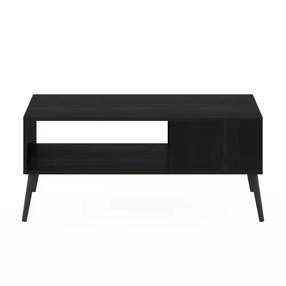 Claude 39.37 In. Espresso Mid-Century Rectangle Coffee Table with Pine Wood Legs