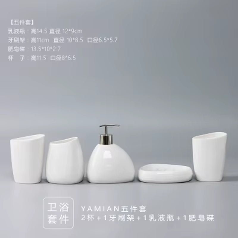 China Ceramics Bathroom Accessories Set Soap Dispenser/Toothbrush Holder/Tumbler/Soap Dish Tray Washing Set Bathroom Products