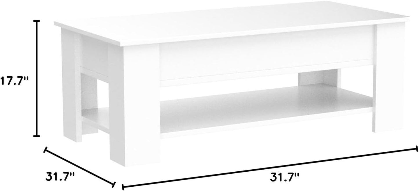 Lift Top Coffee Table with Hidden Storage Compartment and Storage Shelf, Modern Wood Coffee Table for Living Room Reception Room(41.34In L, White)