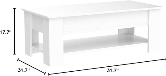 Lift Top Coffee Table with Hidden Storage Compartment and Storage Shelf, Modern Wood Coffee Table for Living Room Reception Room(41.34In L, White)