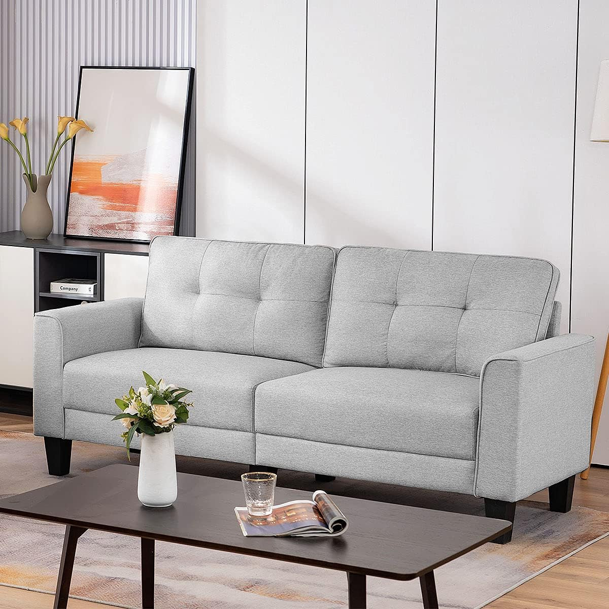 Sectional Couch for Living Room with Square Arm, Loveseat Sofa Couch with Solid Wood Frame, Living Room Furniture Sets, Small Sofa Suitable for Living Room, Bedroom, Small Spaces, Gray