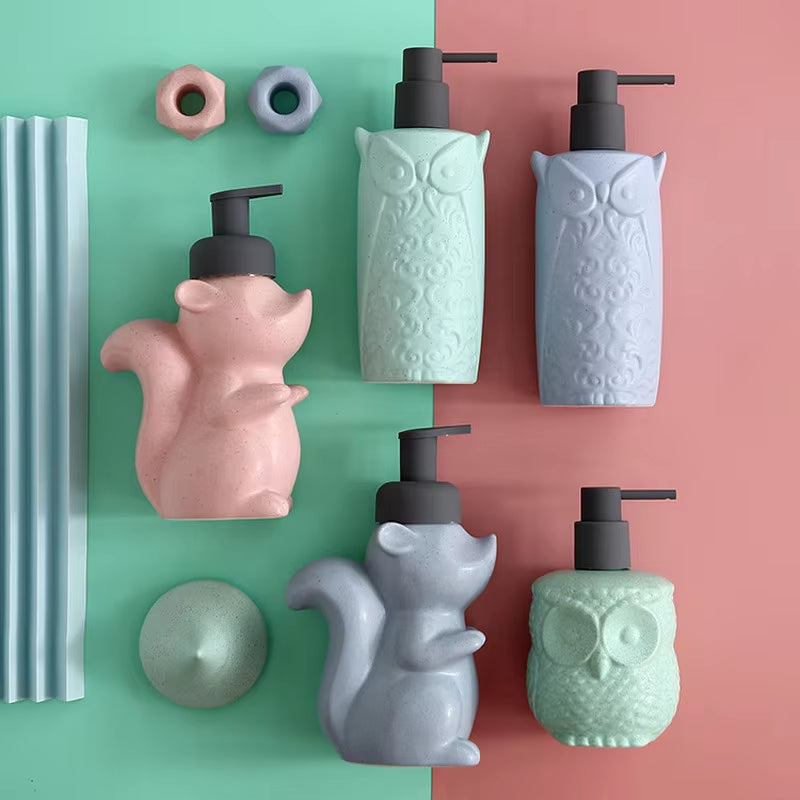 Owl Squirrel Lotion Bottle Bathroom Products Ceramics Soap Dispenser Handwashing Fluid Dispenser Bathroom Press the Bottle