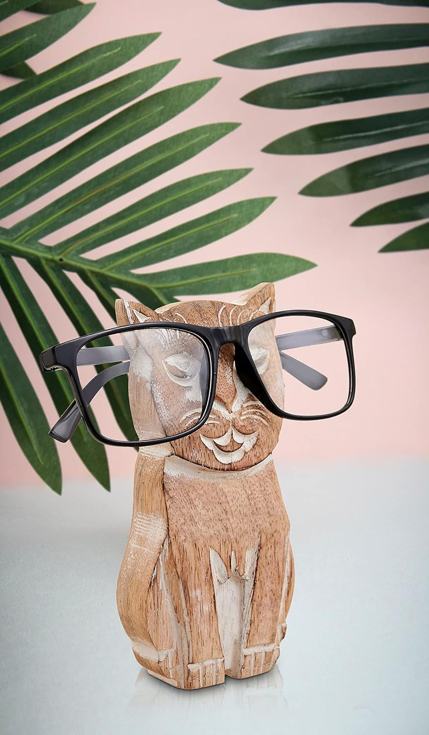 Cat Eyeglass Holder for Desk | Wood Spectacle Holder | White Wash Design | Tabletop Countertop Accessories | Optical Glass Protection | Home Office Desk Supplies | Home Office Decor | Great Gift