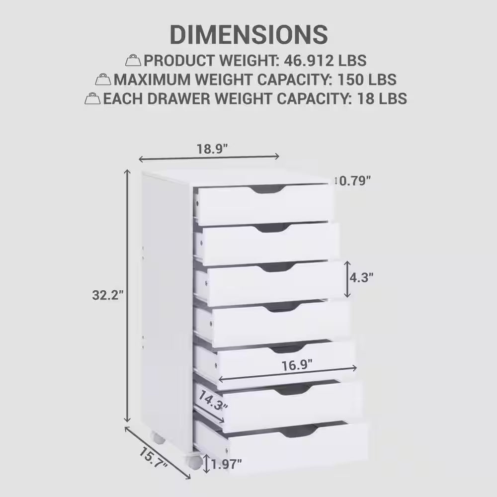 White 7 Drawer Dresser Tall Dressers for Bedroom Kids Dresser W/Storage Shelves Small Dresser for Closet Makeup Dresser