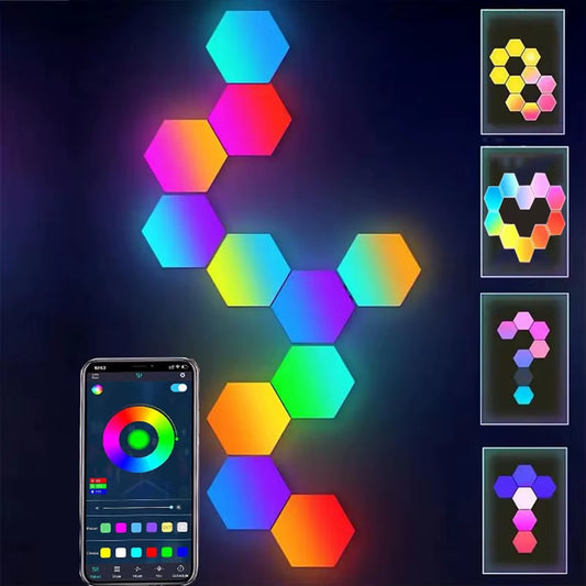 Smart LED Hexagon Wall Lights,Light Panels, RGB-IC Home Decor Creative Lights with Music Sync,For Gaming Rooms,,Living Room