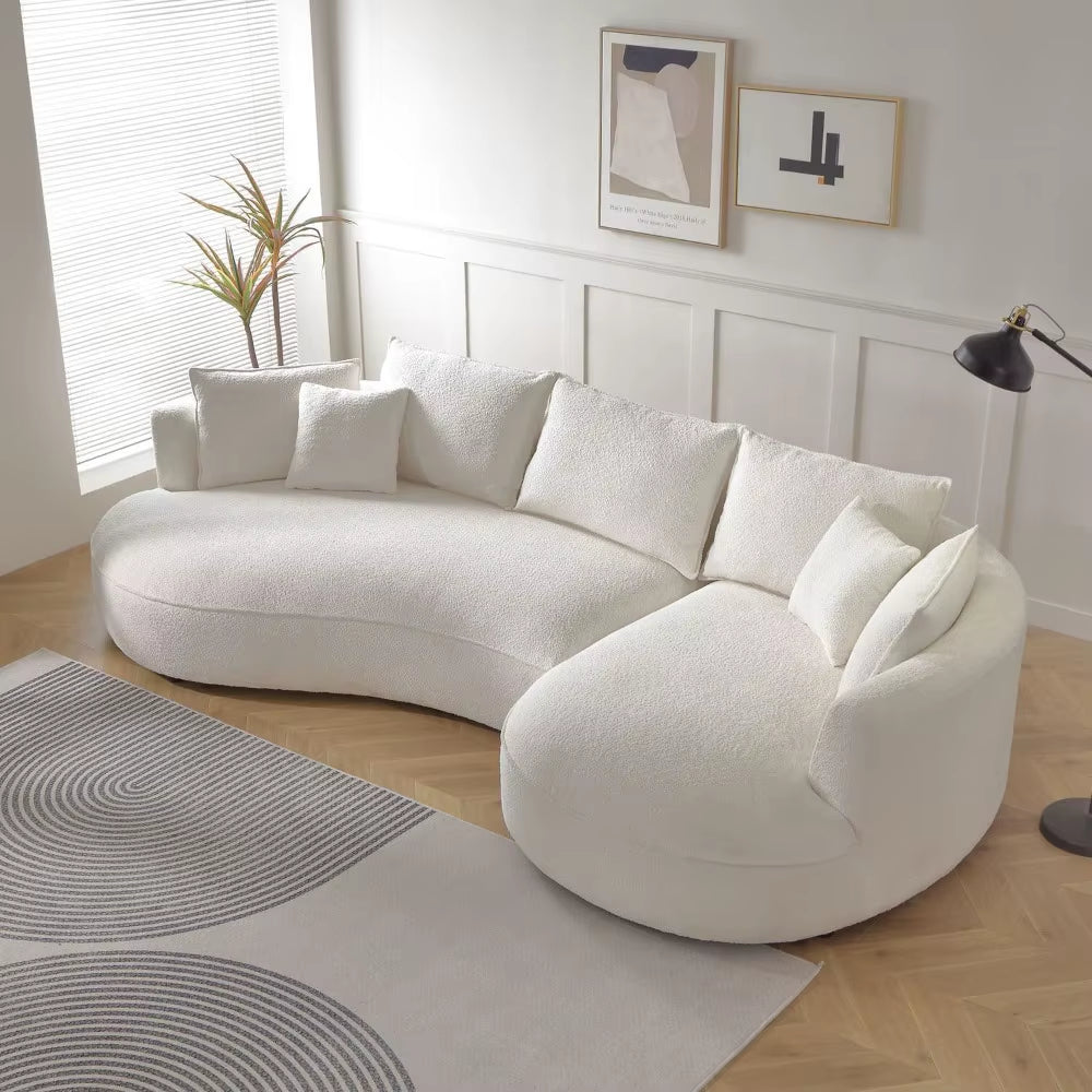 124.8" Modern Curved Sofa Couch, Upholstery Boucle Sofa with Pillows, Right Hand Facing Sectional Boucle Fabric Couch