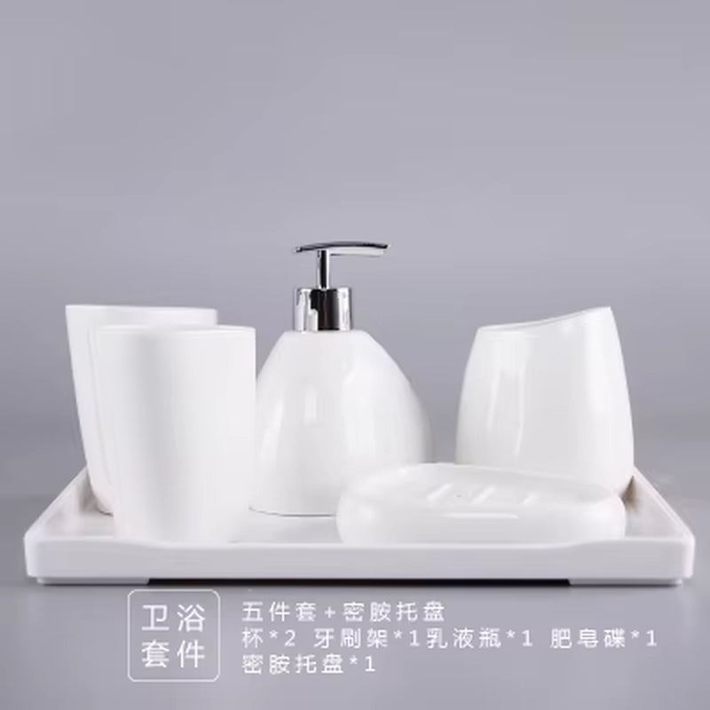 China Ceramics Bathroom Accessories Set Soap Dispenser/Toothbrush Holder/Tumbler/Soap Dish Tray Washing Set Bathroom Products