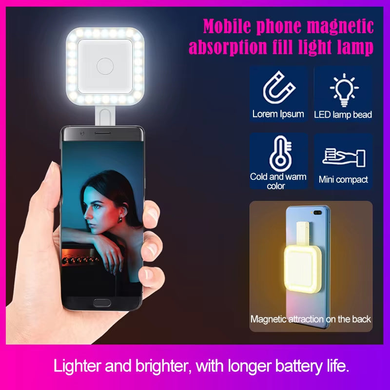 Magnetic Absorption Fill Light Lamp Light Led Mobile Led Light Cell Phone Lighting Led Light Photography Selfie Lighting Camera