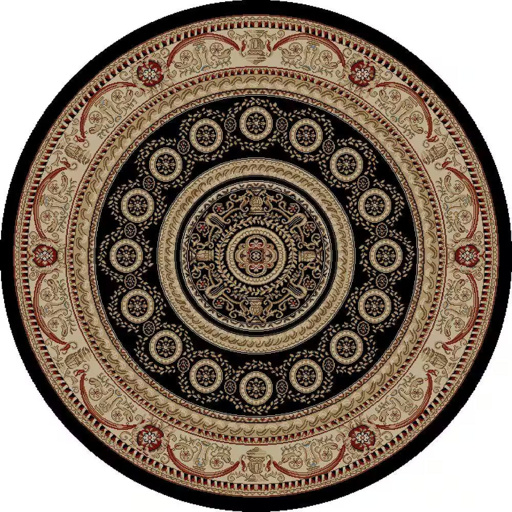 Jewel Aubusson Black 5 Ft. round Area Rug