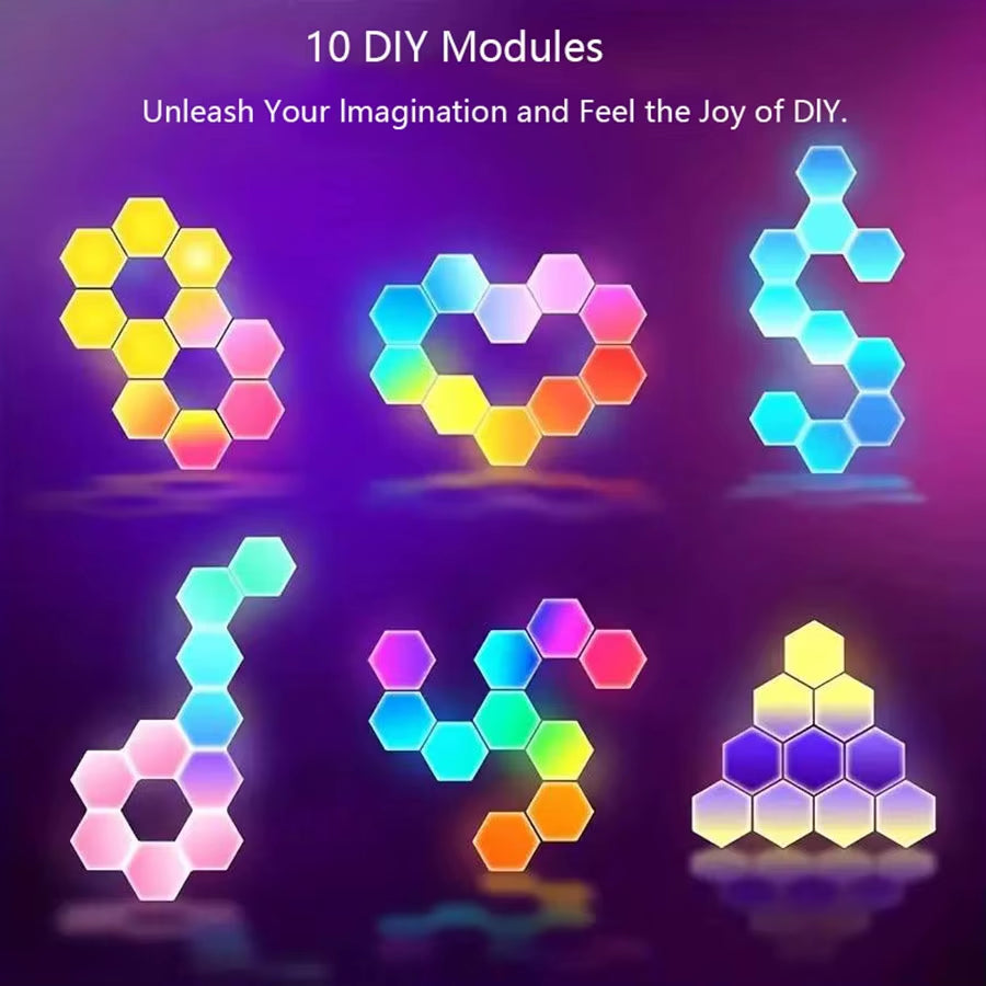 Smart LED Hexagon Wall Lights,Light Panels, RGB-IC Home Decor Creative Lights with Music Sync,For Gaming Rooms,,Living Room