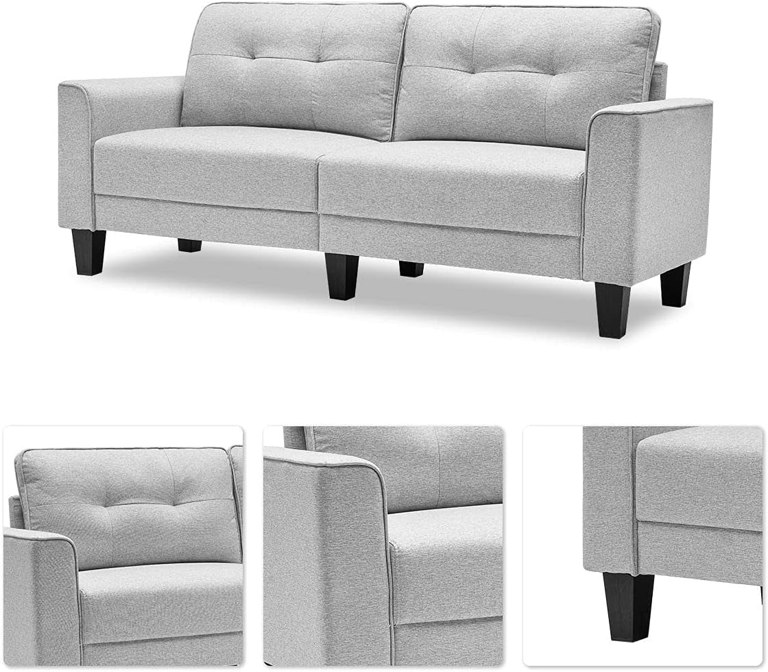 Sectional Couch for Living Room with Square Arm, Loveseat Sofa Couch with Solid Wood Frame, Living Room Furniture Sets, Small Sofa Suitable for Living Room, Bedroom, Small Spaces, Gray