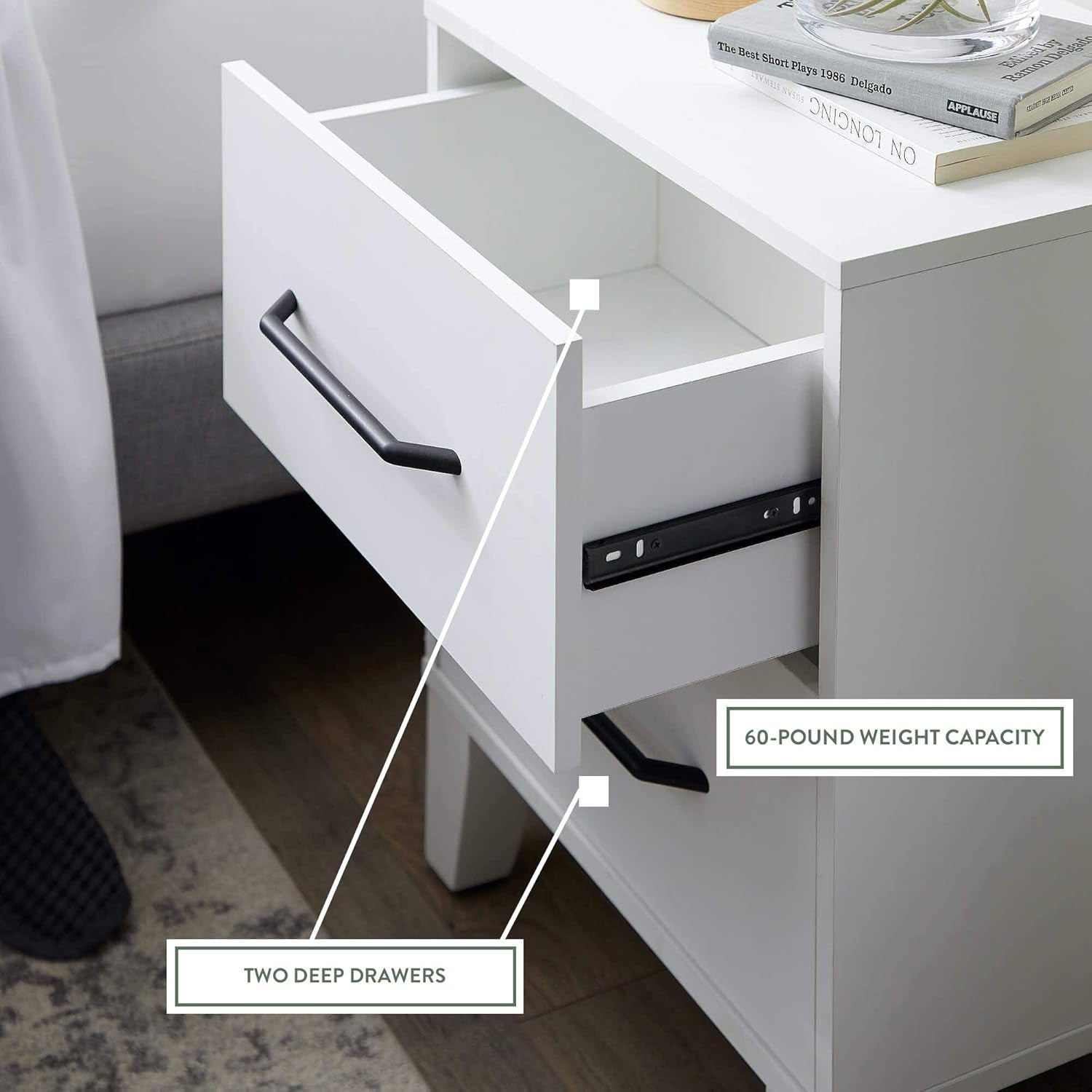 Dresser for Bedroom - Two Drawer -Modern Design-Easy Assembly, White