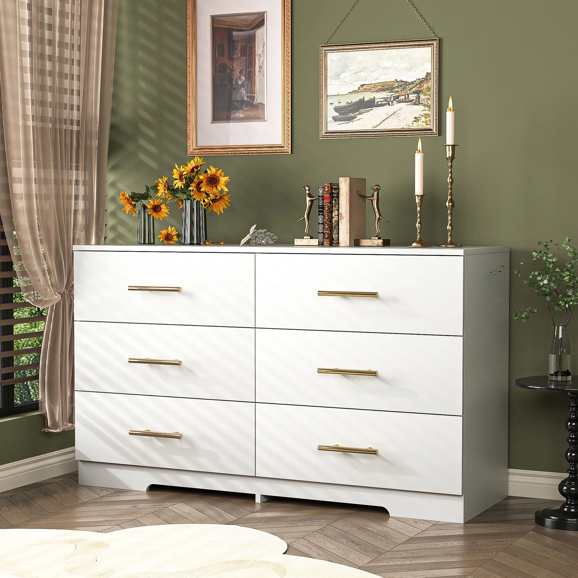 Yardi Yard Drawer Dresser, 6 Wooden Drawers Storage Dresser, Modern Chest of Drawer for Bedroom, Living Room, White