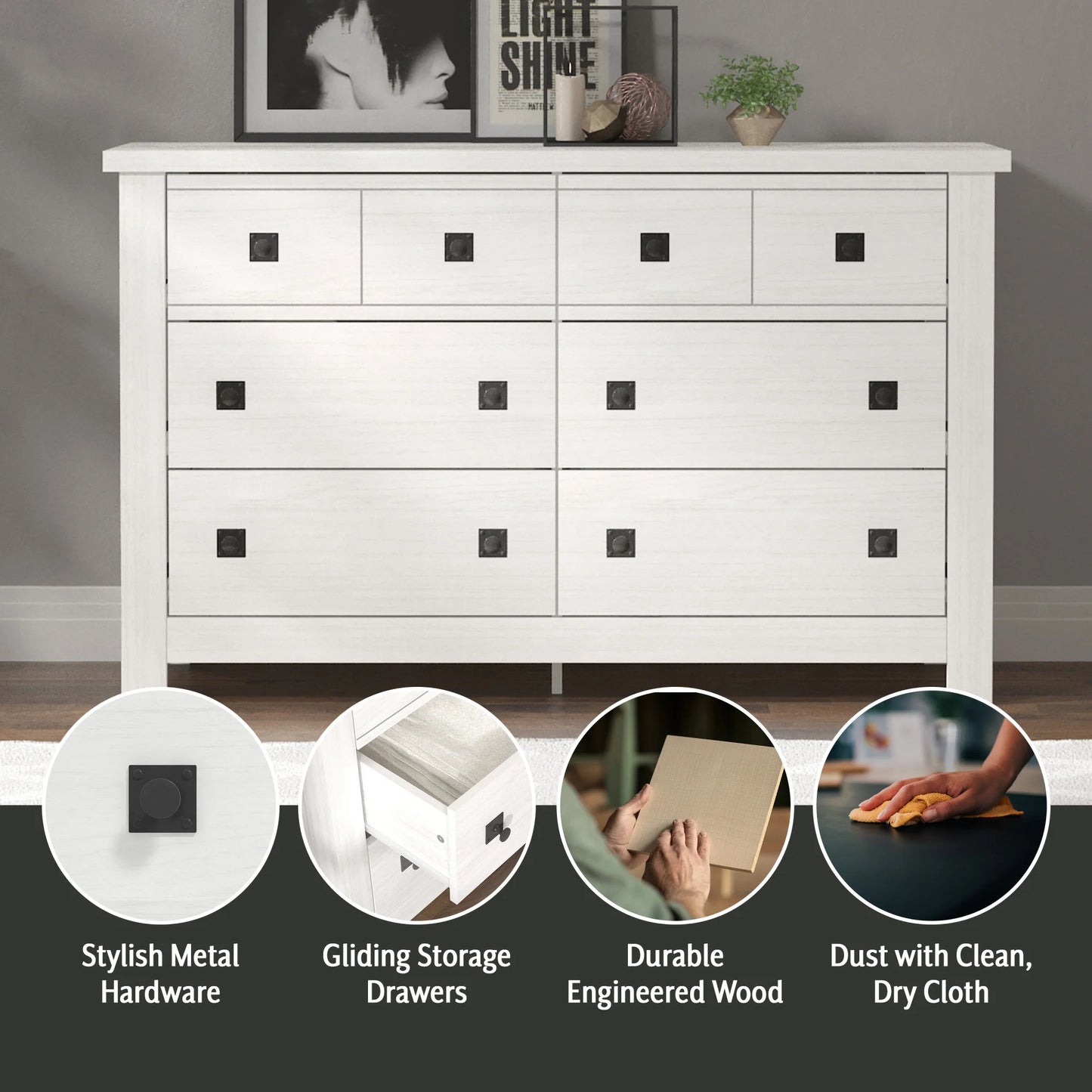 Addison Farmhouse 6 Drawer Dresser, White