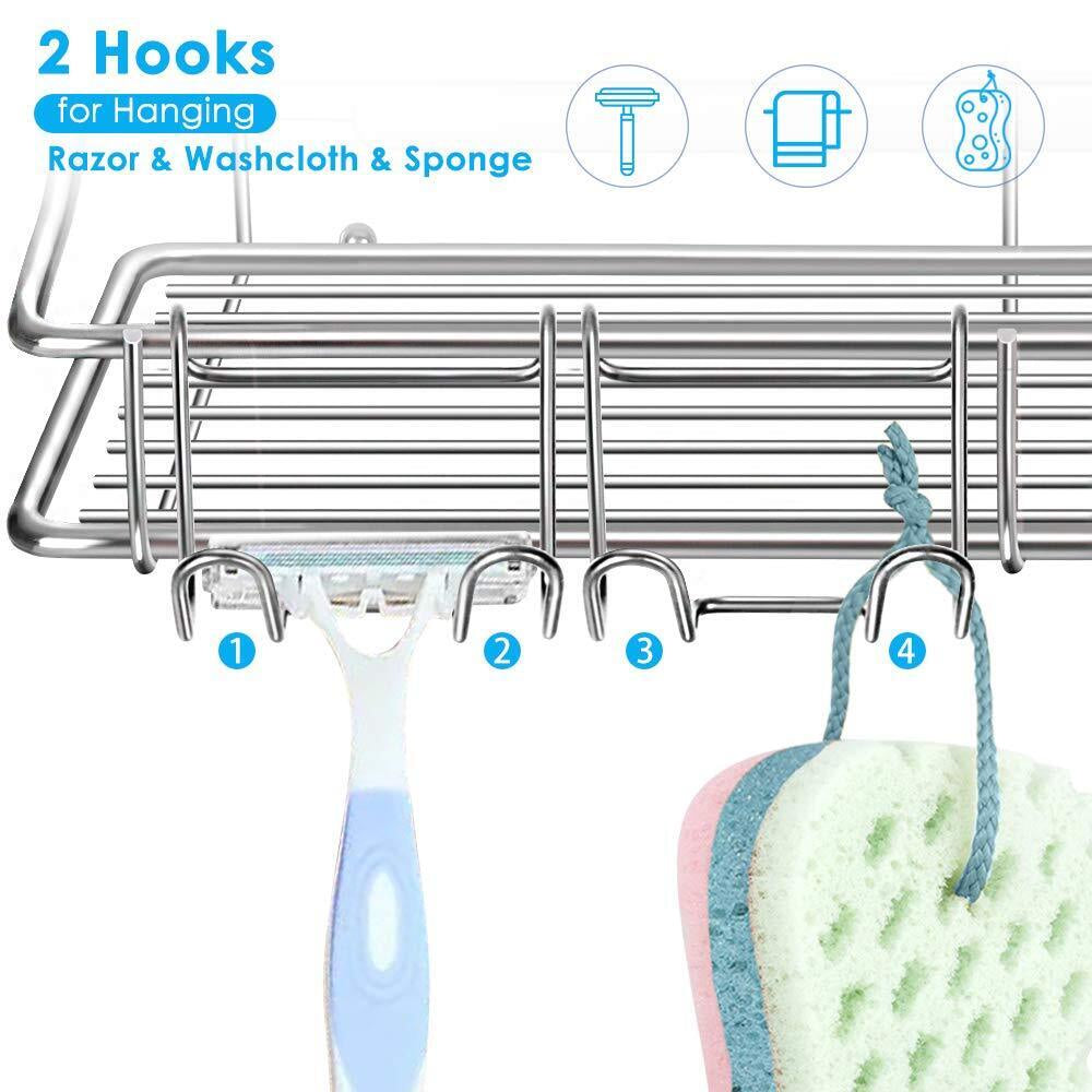 Shower Caddy Shelf Storage Rack Adhesive without Drilling Stainless Steel Hooks