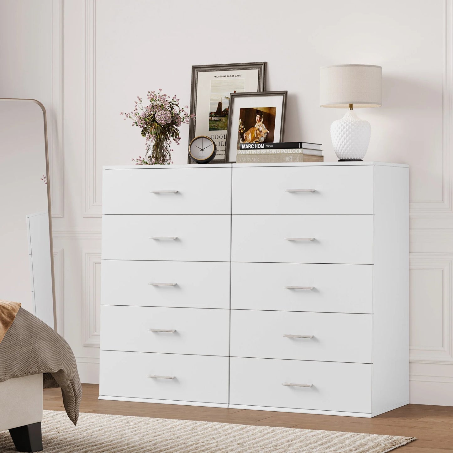 5 Drawers White Dresser, Vertical Dresser with Metal Handles for Bedroom Living Room