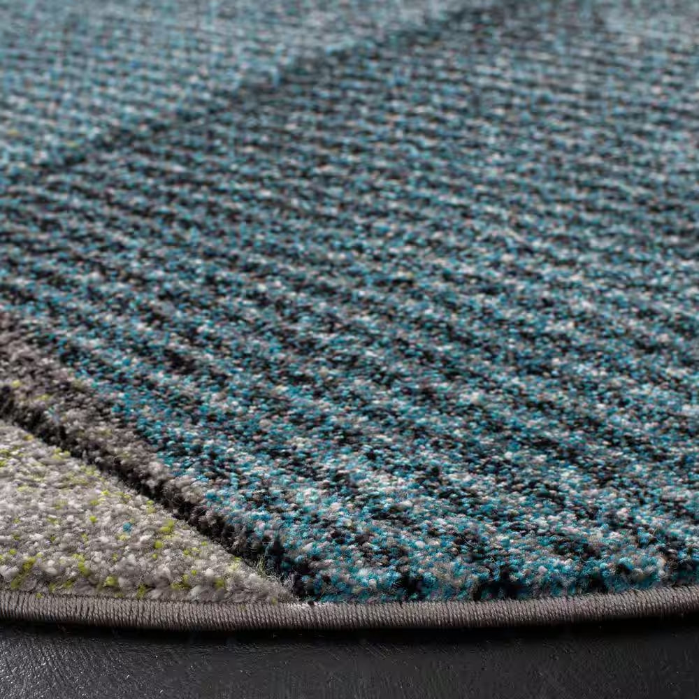 Hollywood Gray/Teal 7 Ft. X 7 Ft. round Abstract Striped Area Rug