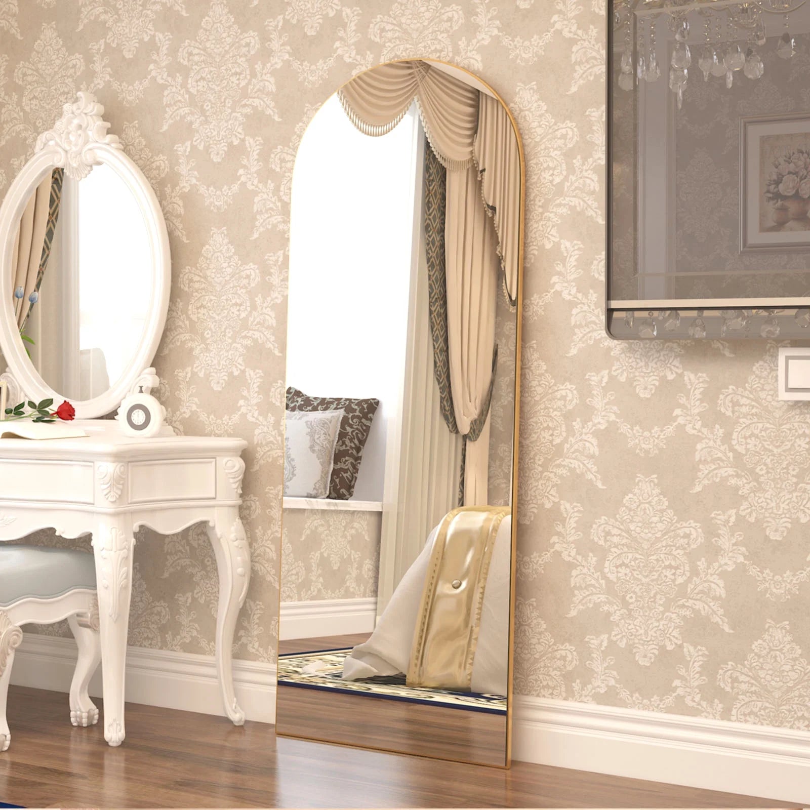 64"X21" Arched Floor Mirror Full Length Mirror, Full Body Wall Mirror Arched-Top Full Mirror Standing Hanging or Leaning, Gold Dressing Mirror