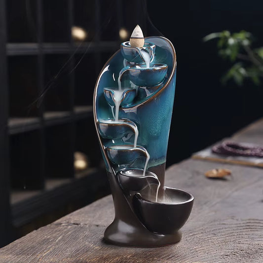 1Pc,Handmade Torch Design Waterfall Incense Burner Creative Home Decor Incense Holder Portable Ceramic Censer (Without Incense)