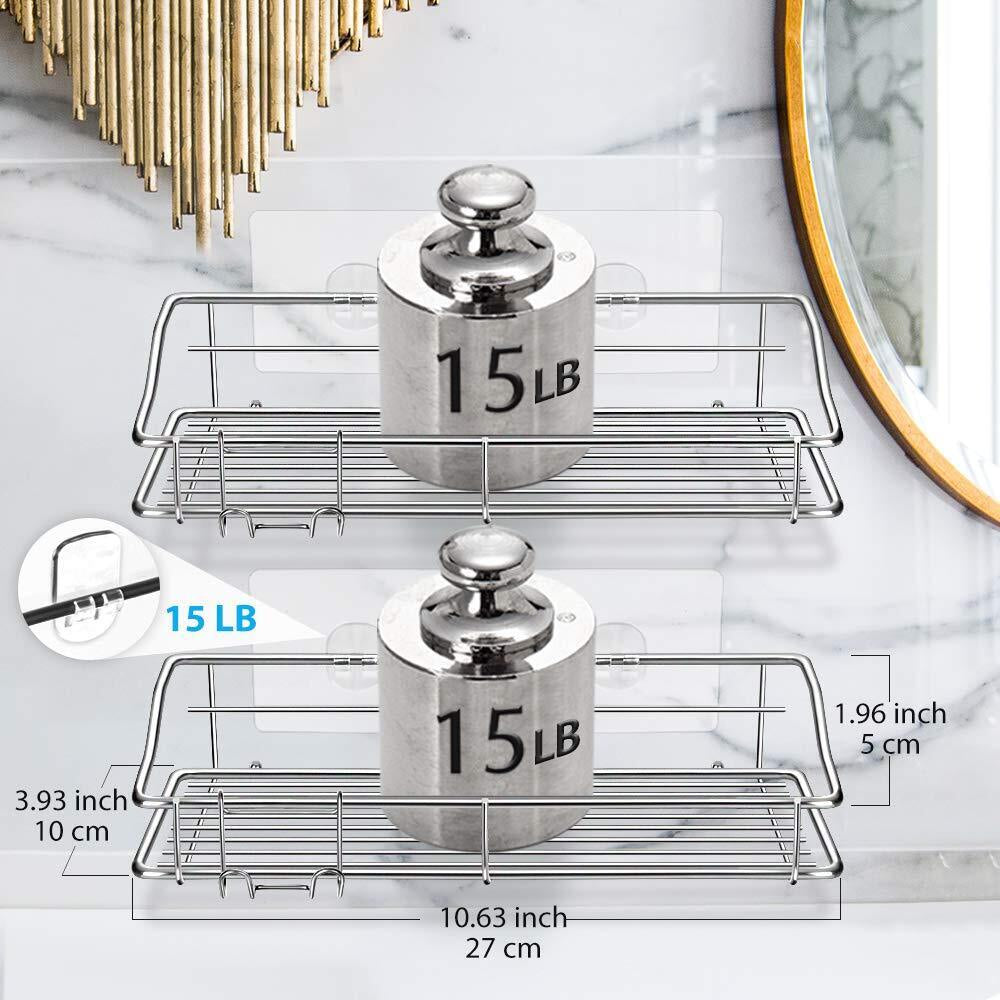 Shower Caddy Shelf Storage Rack Adhesive without Drilling Stainless Steel Hooks