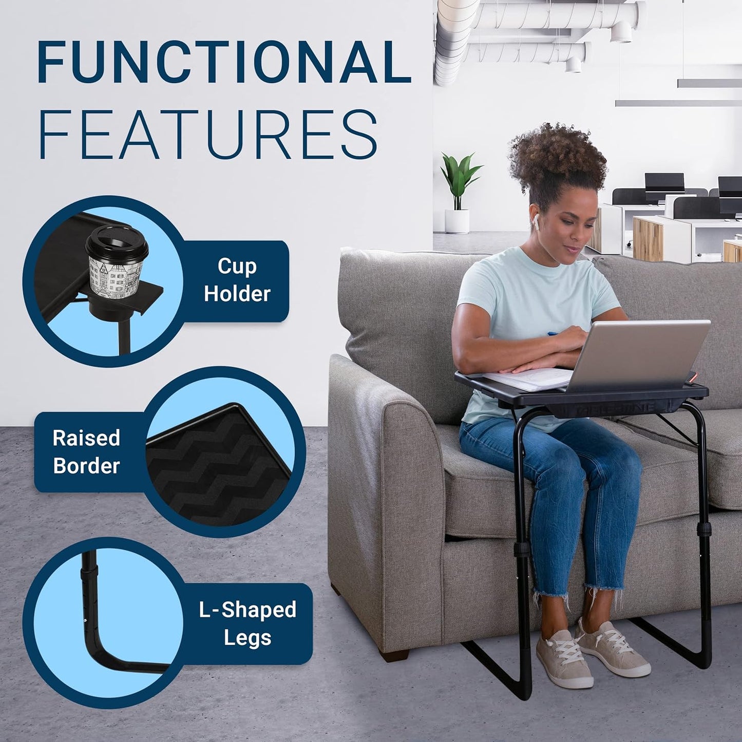 Table Mate II Folding TV Tray Table and Cup Holder with 6 Height and 3 Angle Adjustments the Original TV Tray (Black)