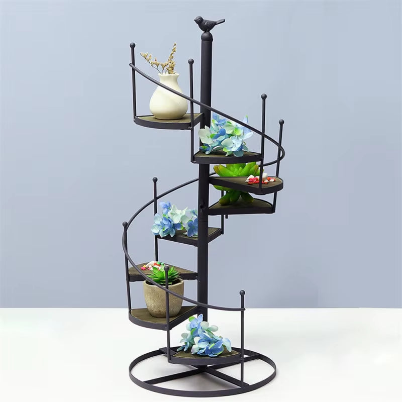 Rotating Ladder Design Spiral Plant Stand Iron Flower Pot Holder Shelf Space Saving Flower Pot Rack Display Home Garden Decor