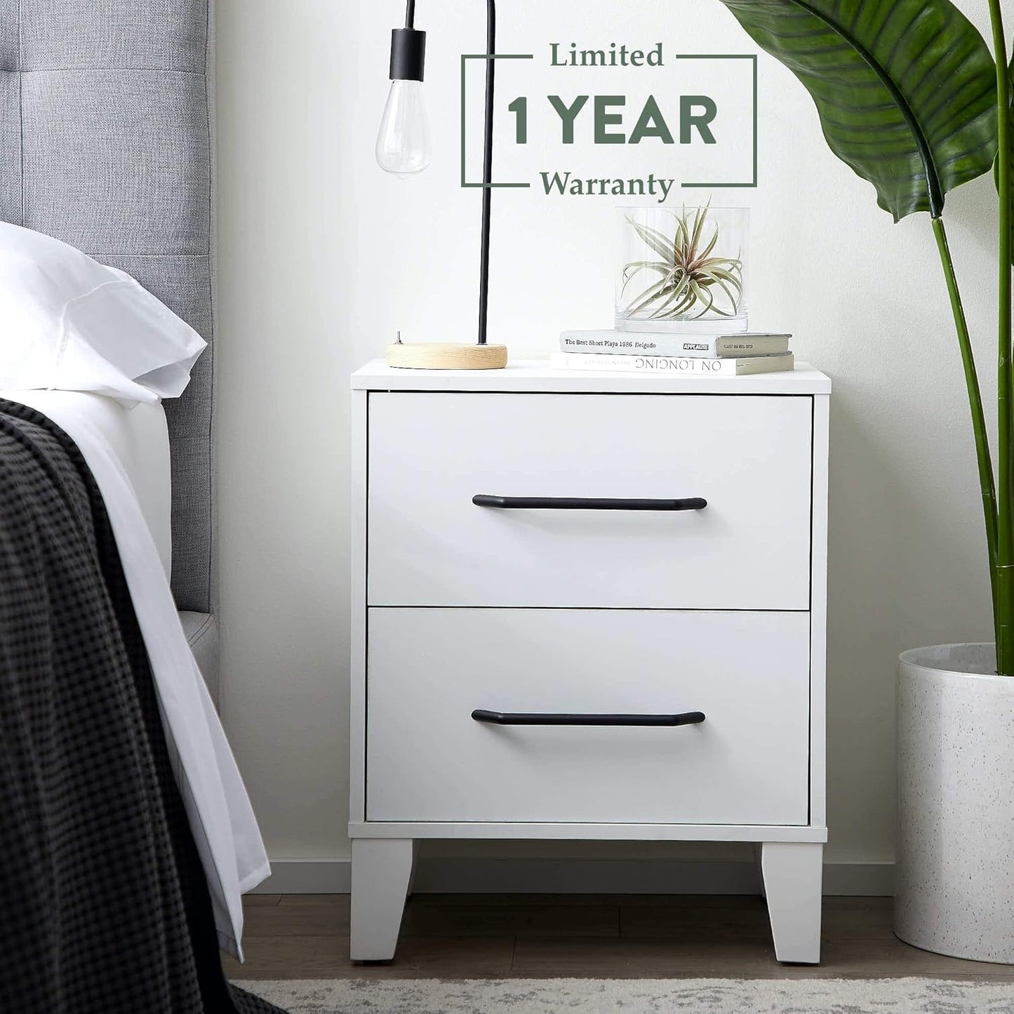 Dresser for Bedroom - Two Drawer -Modern Design-Easy Assembly, White