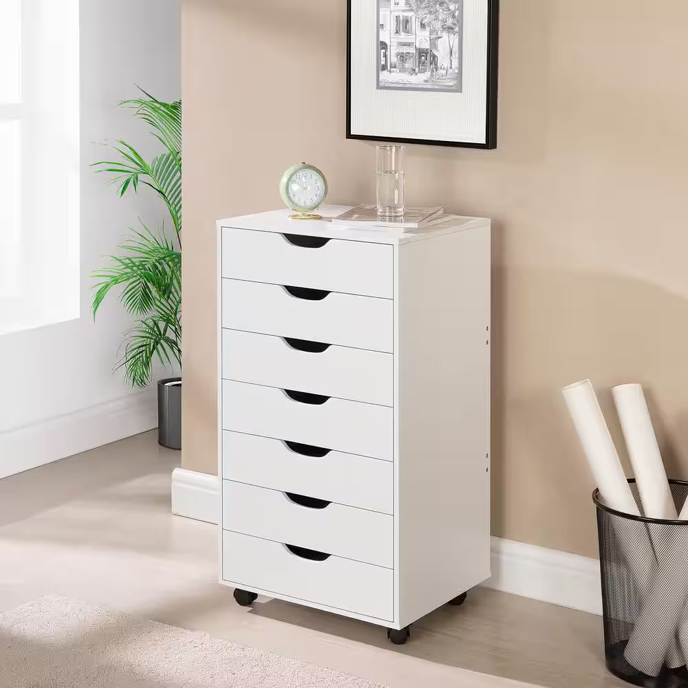 White 7 Drawer Dresser Tall Dressers for Bedroom Kids Dresser W/Storage Shelves Small Dresser for Closet Makeup Dresser