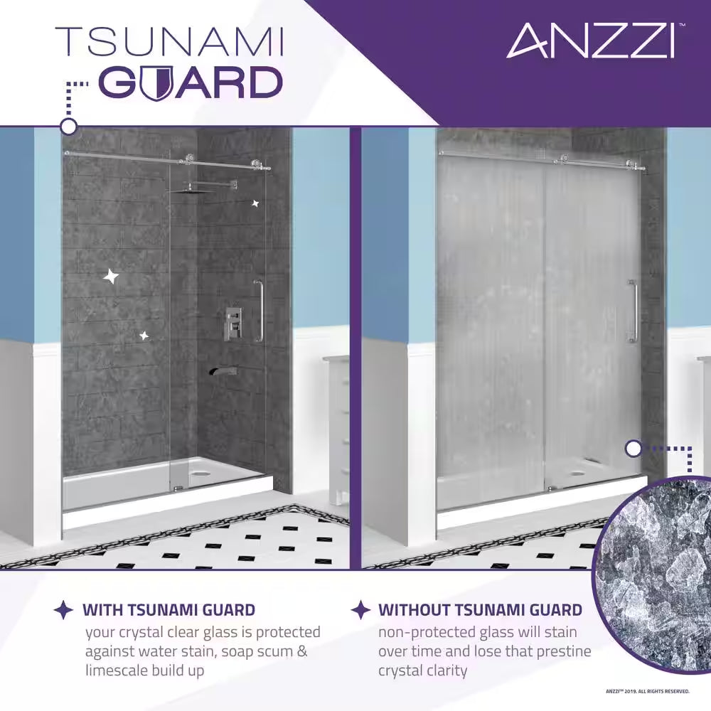 GRAND Series 31.5 In. X 58 In. Frameless Hinged Tub Door in Brushed Nickel with Towel Bar Handle