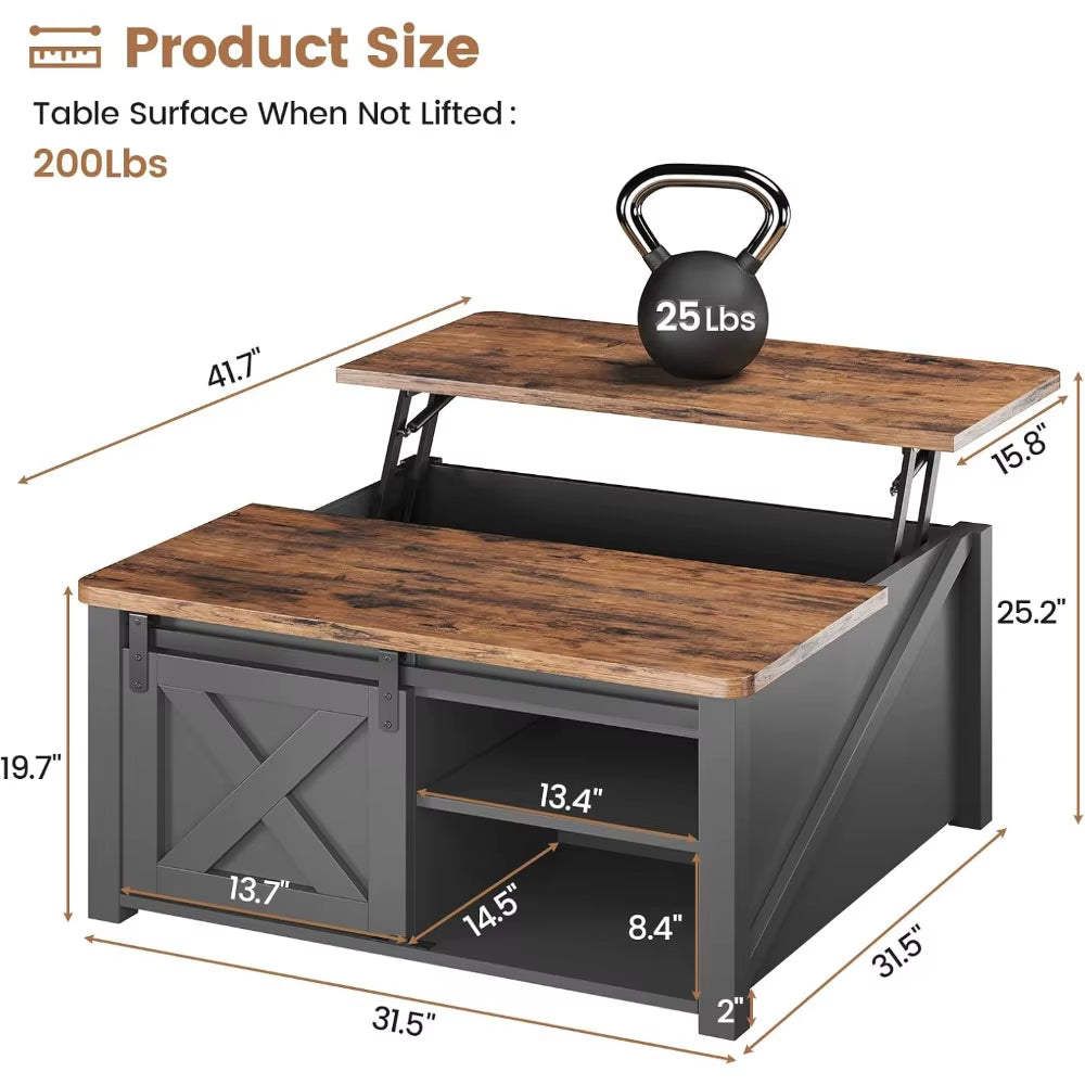 31.5" Lift Top Coffee Table with Storage, Square Coffee Table for Living Room, Farmhouse Coffee Table with Large Hidden