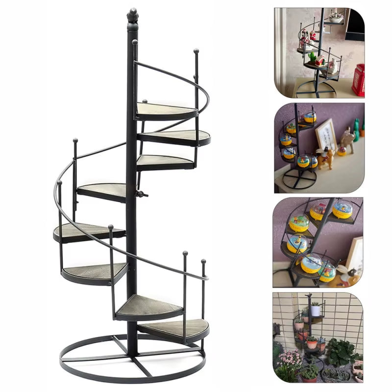 Rotating Ladder Design Spiral Plant Stand Iron Flower Pot Holder Shelf Space Saving Flower Pot Rack Display Home Garden Decor