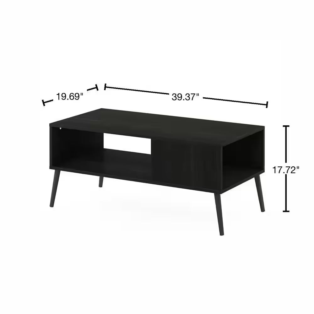 Claude 39.37 In. Espresso Mid-Century Rectangle Coffee Table with Pine Wood Legs