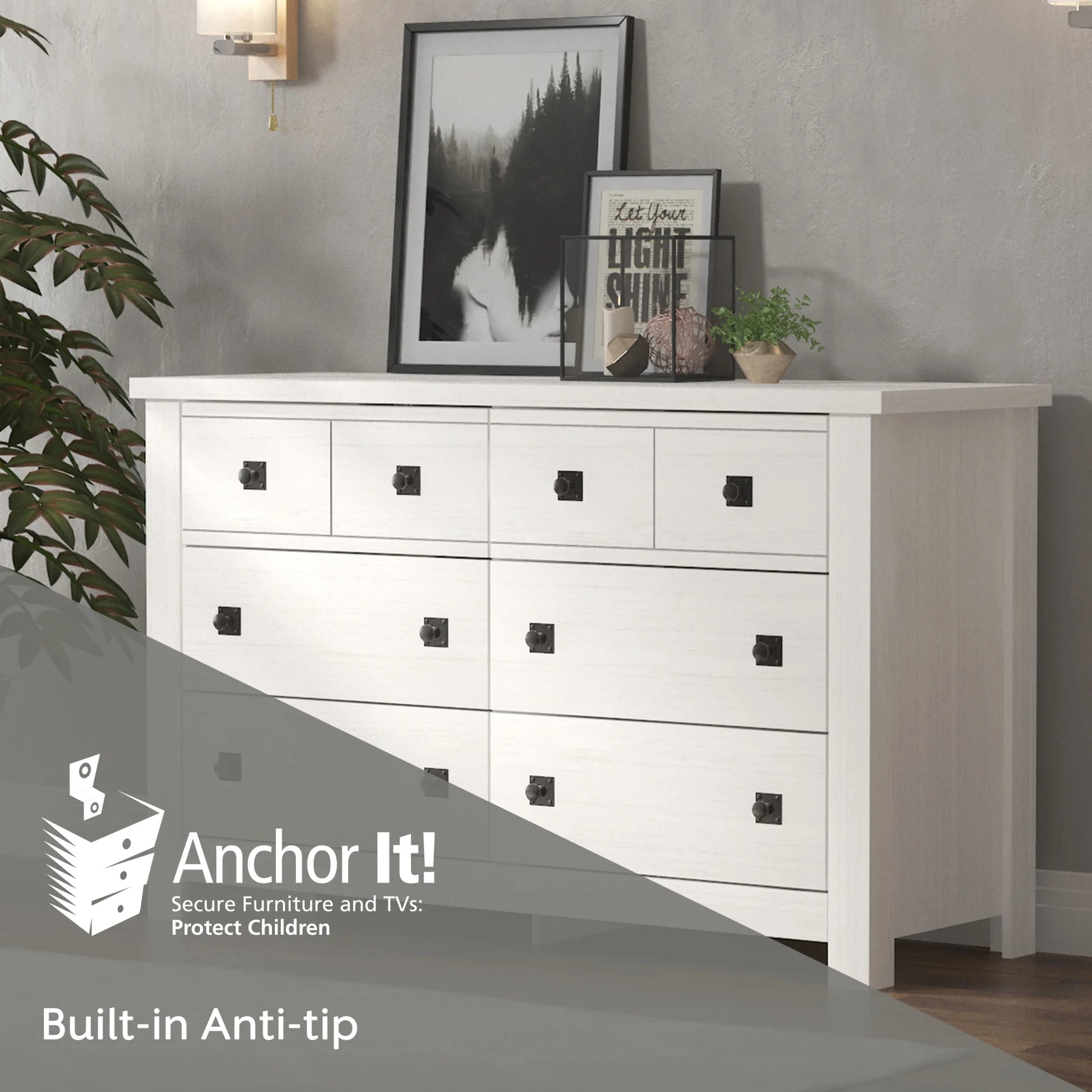 Addison Farmhouse 6 Drawer Dresser, White