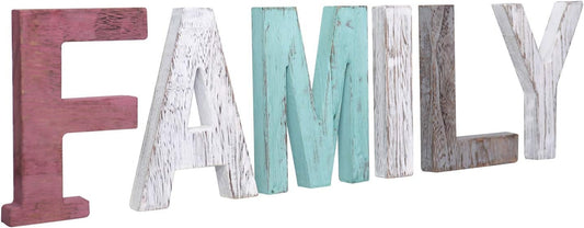 Y&Me Rustic Wood Family Sign, Decorative Wooden Block Word Signs, Freestanding Wooden Letters, Rustic Family Signs for Home Decor,Christmas Gift 17.5 X 6 Inch, Multicolor (Family)