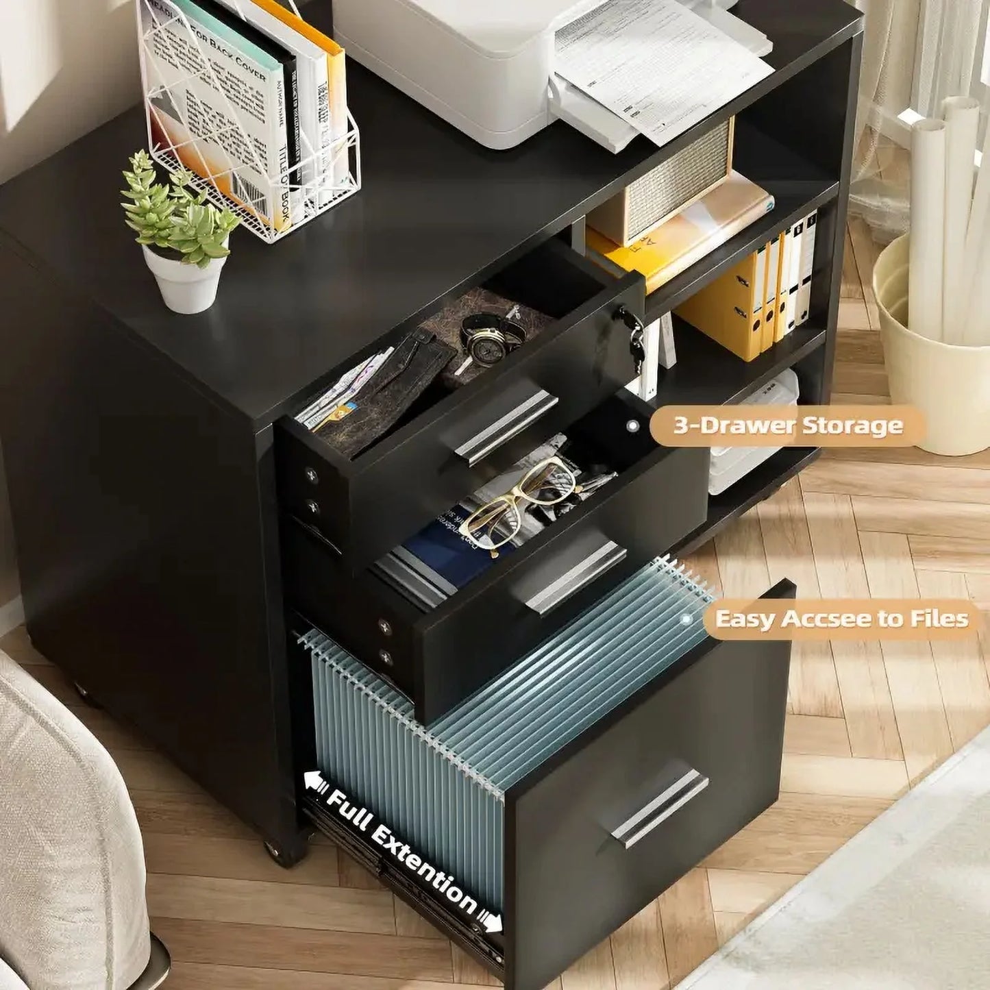 3 Drawers File Cabinet for Home and Office