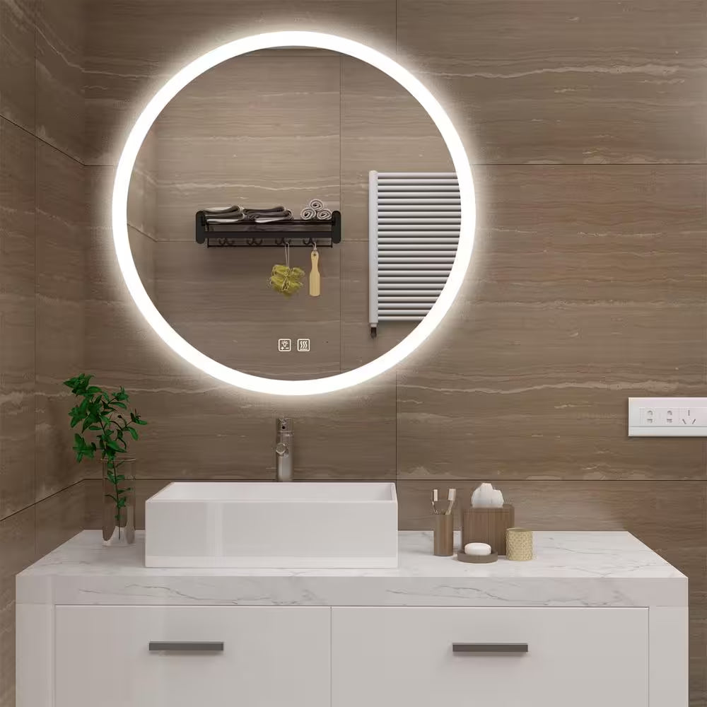 36 In. W X 36 In. H round Frameless LED Light with 3 Color and Anti-Fog Wall Mounted Bathroom Vanity Mirror